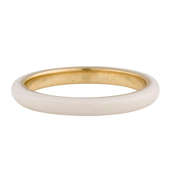 EF COLLECTION 14K DIAMOND & ENAMEL WHITE STACK RING 3 diamond 5 points each - Picture 5 of 5